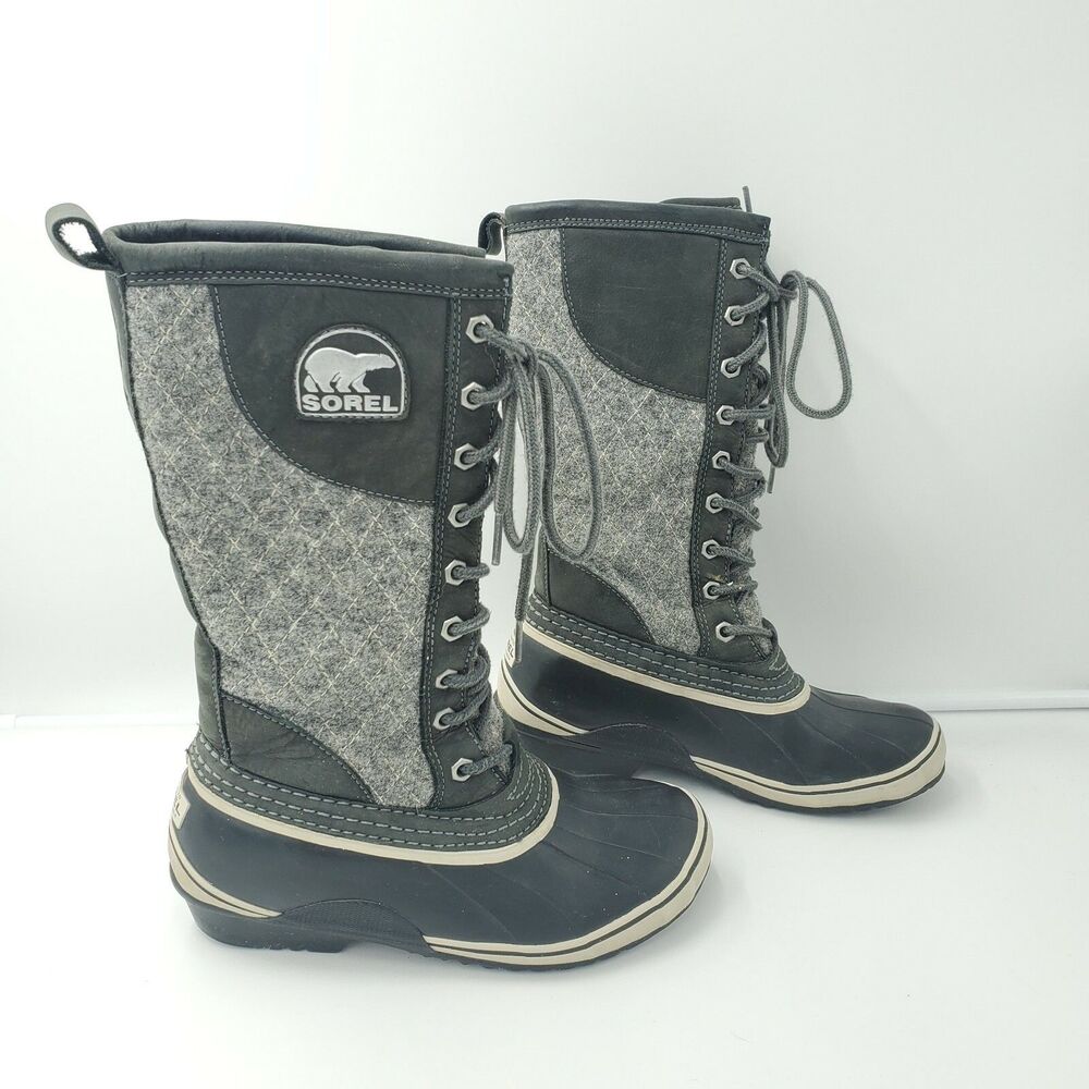 Sorel Quilted Knee High Winter Boots Tie Up Gray Womens Sz 6 EUR 37.5 UK 4.5